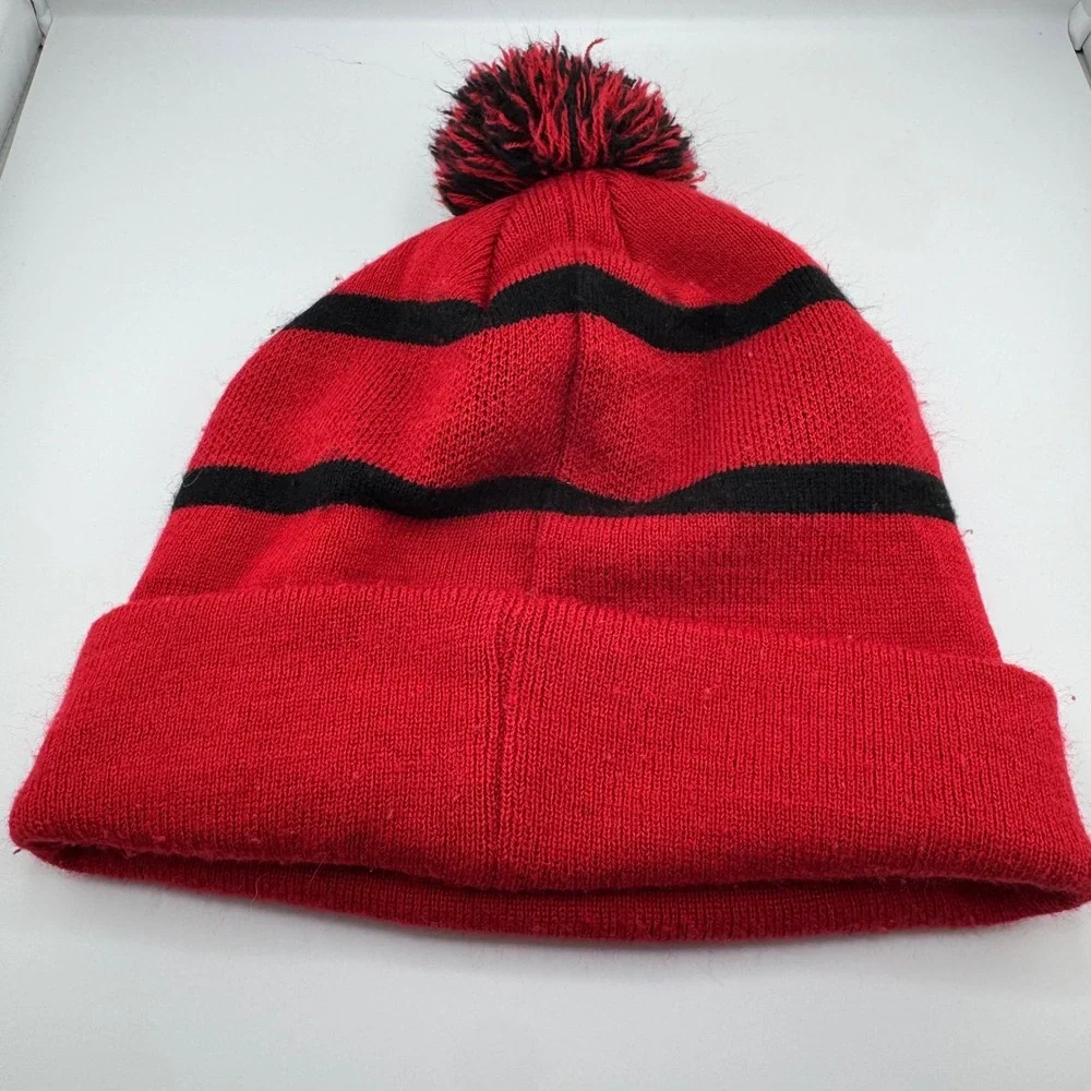 Diamond Supply Co Beanie OS Red Black Good Striped Pom Pom Cuffed Knit Hat